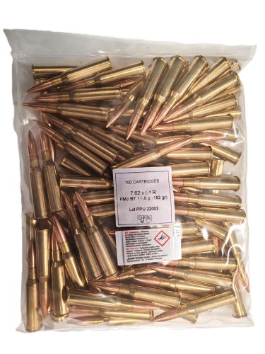 7,62x54R FMJBT PRVI Partizan Zacskós .     11,8g 182gr. 100 db-os