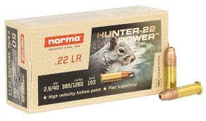 ,22 LR Norma Hunter-22 Power HV HP 40gr .Lőszer 2,6g 1263 fps 193 j. RW2425096